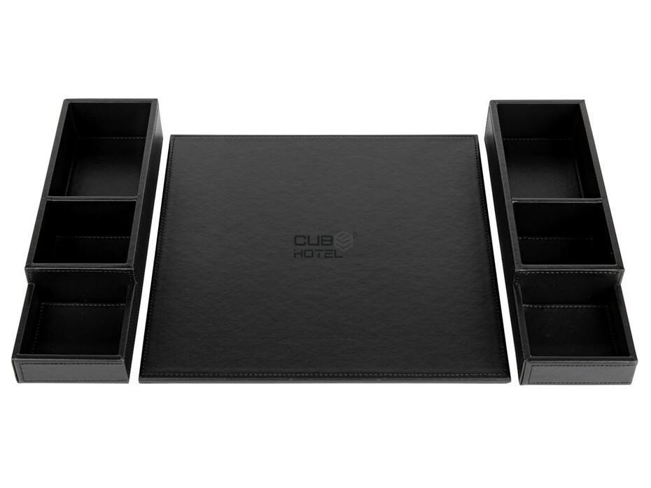 Main Tray SNAP Black Faux Leather 32x32 cm